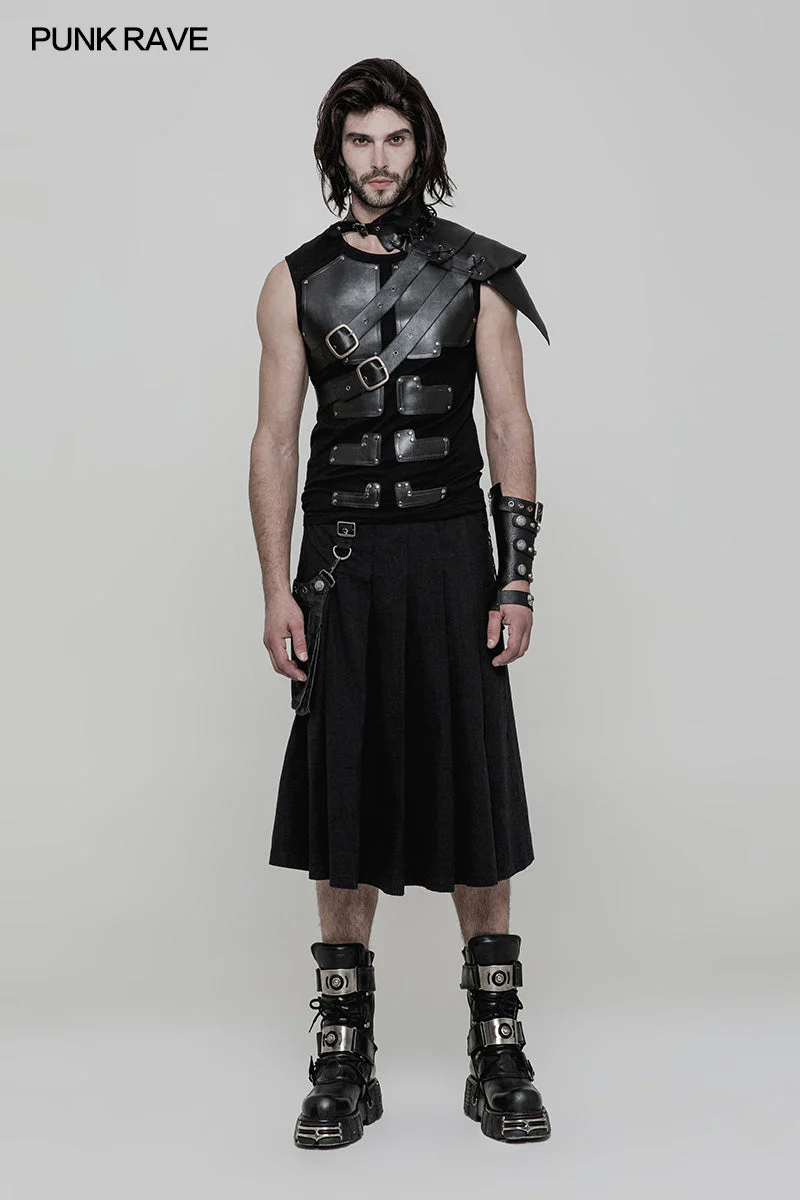 WQ-362 Men Pleated Half Punk Skirt With Stereo Bag On The Right - Image 11