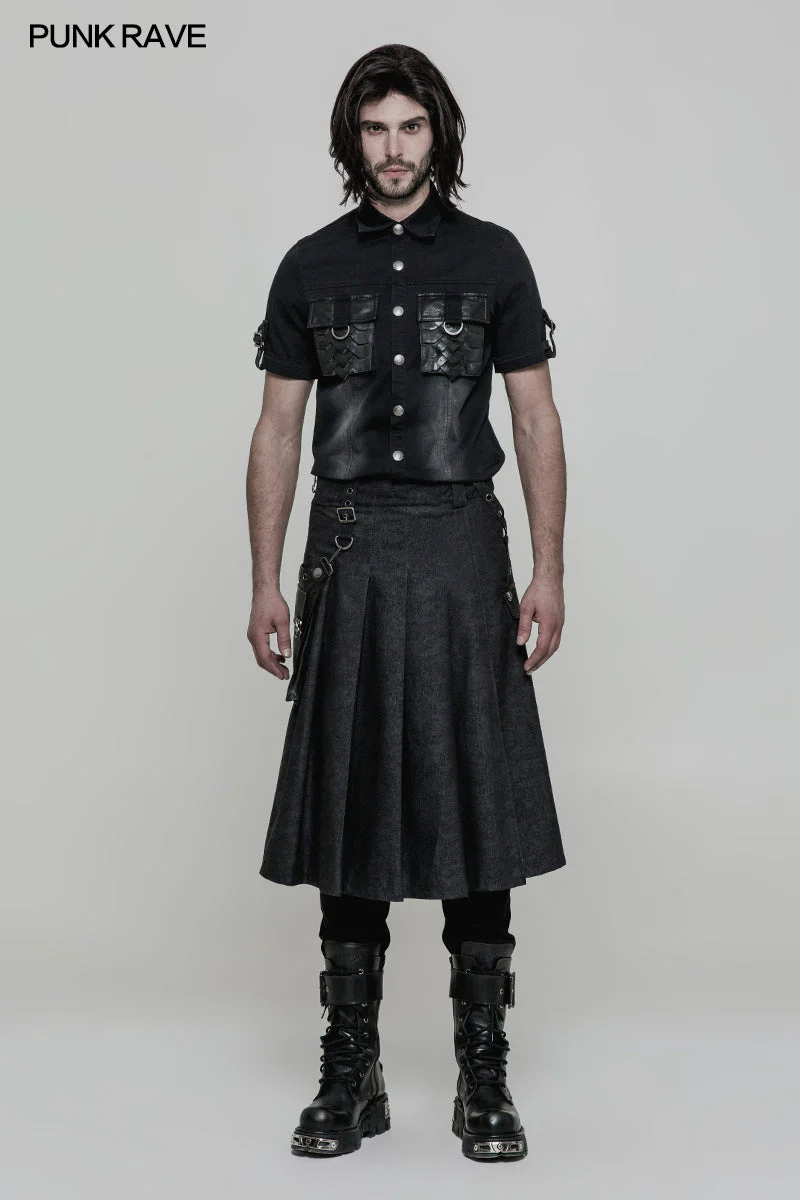 WQ-362 Men Pleated Half Punk Skirt With Stereo Bag On The Right - Image 12