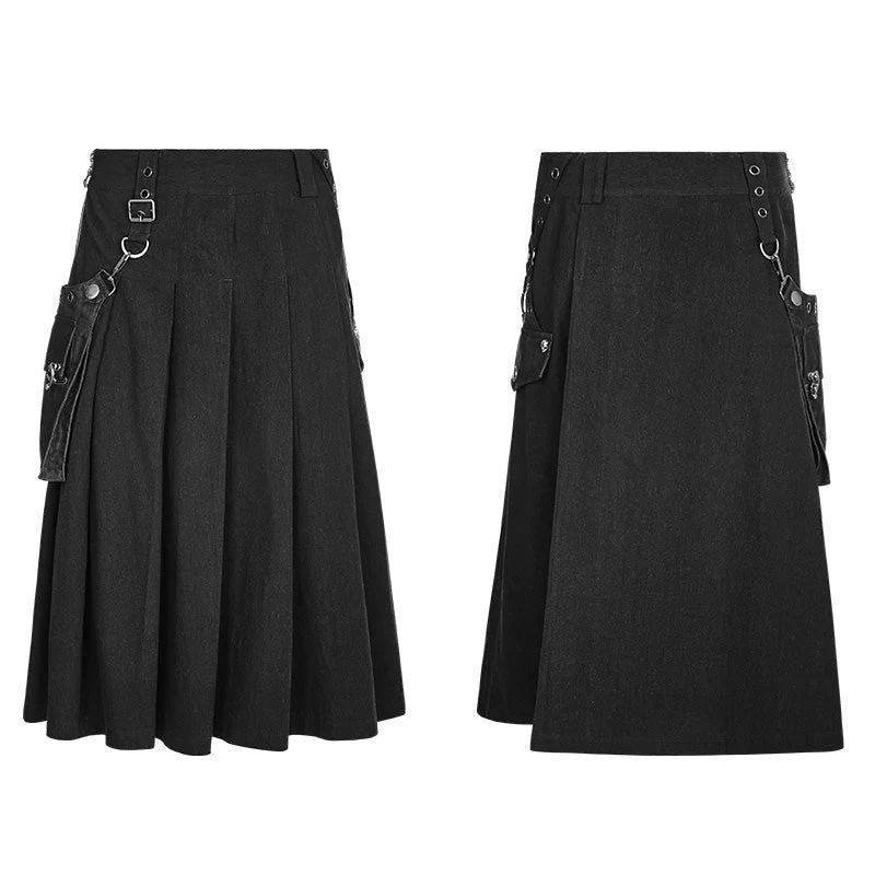 WQ-362 Men Pleated Half Punk Skirt With Stereo Bag On The Right - Image 4