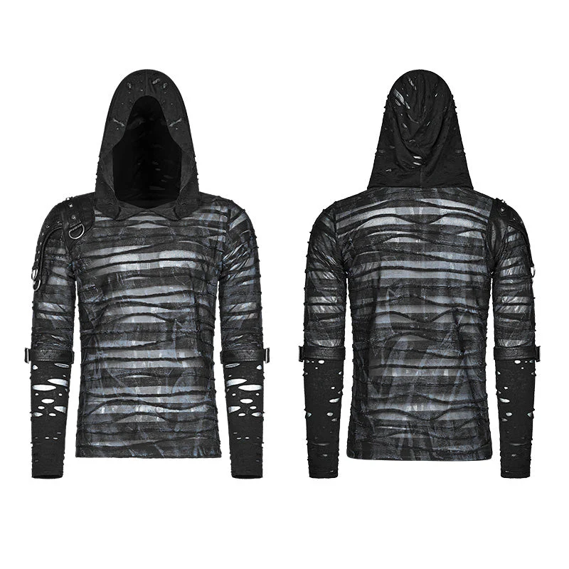 WT-559 Men Punk Dark Printing Long Sleeves Hooded T-shirt - Image 4