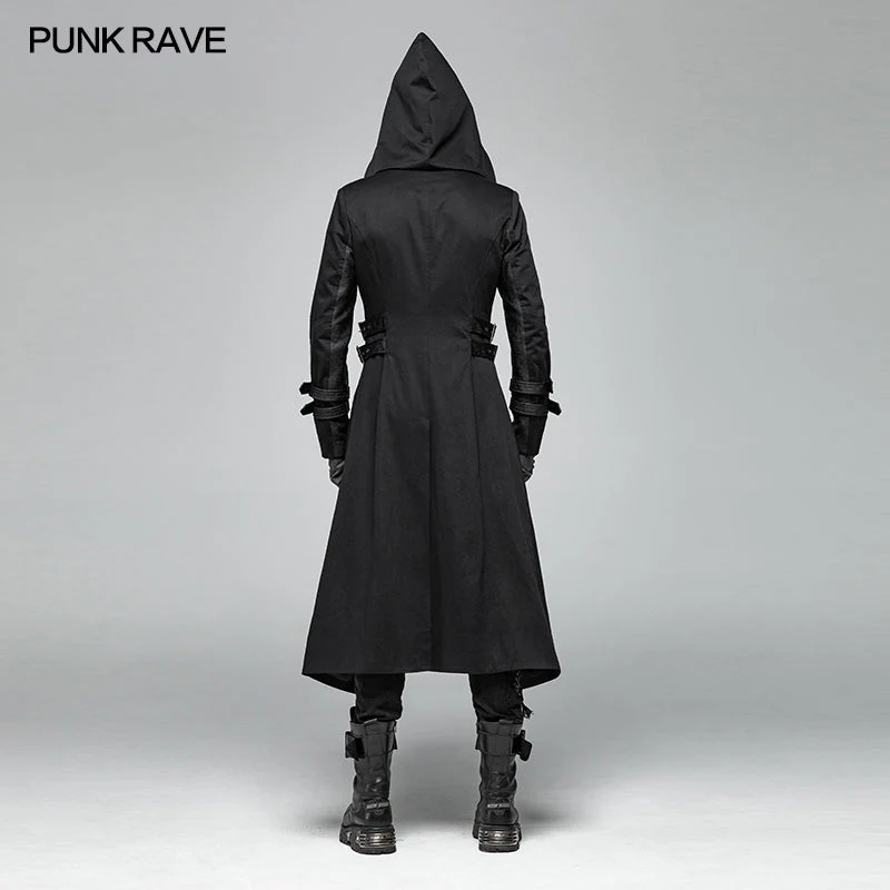 WY-1026 Men Punk Hooded Jacket Long Coat - Image 3