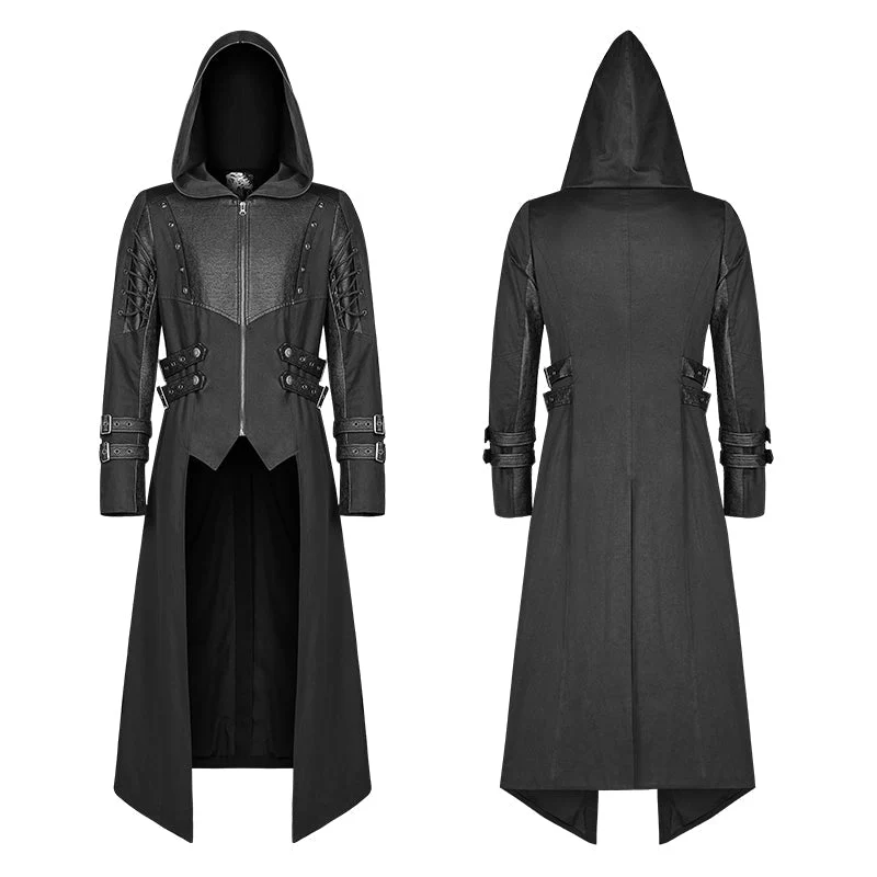 WY-1026 Men Punk Hooded Jacket Long Coat - Image 4