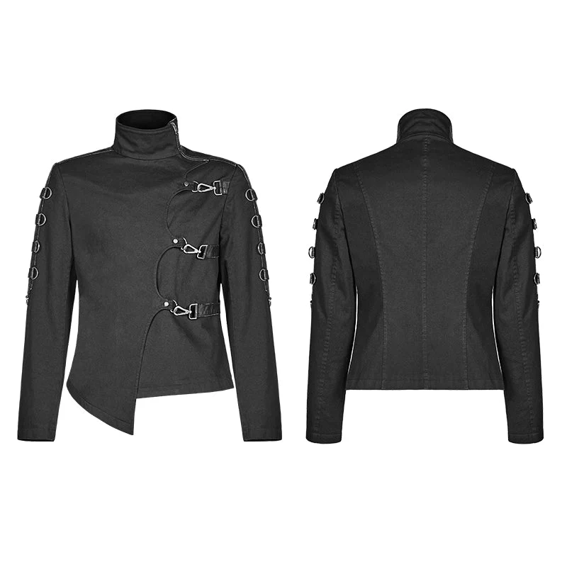 WY-1017 Men Punk Non-stretchy Asymmetric Short Coat - Image 4