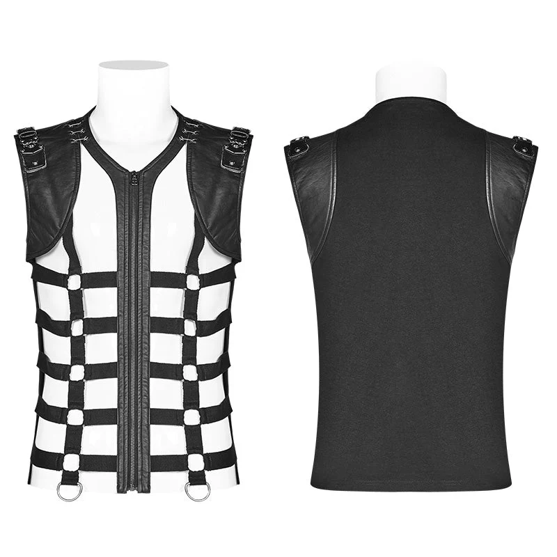 WT-565 Men Punk Personality Skeleton PU Vest - Image 4
