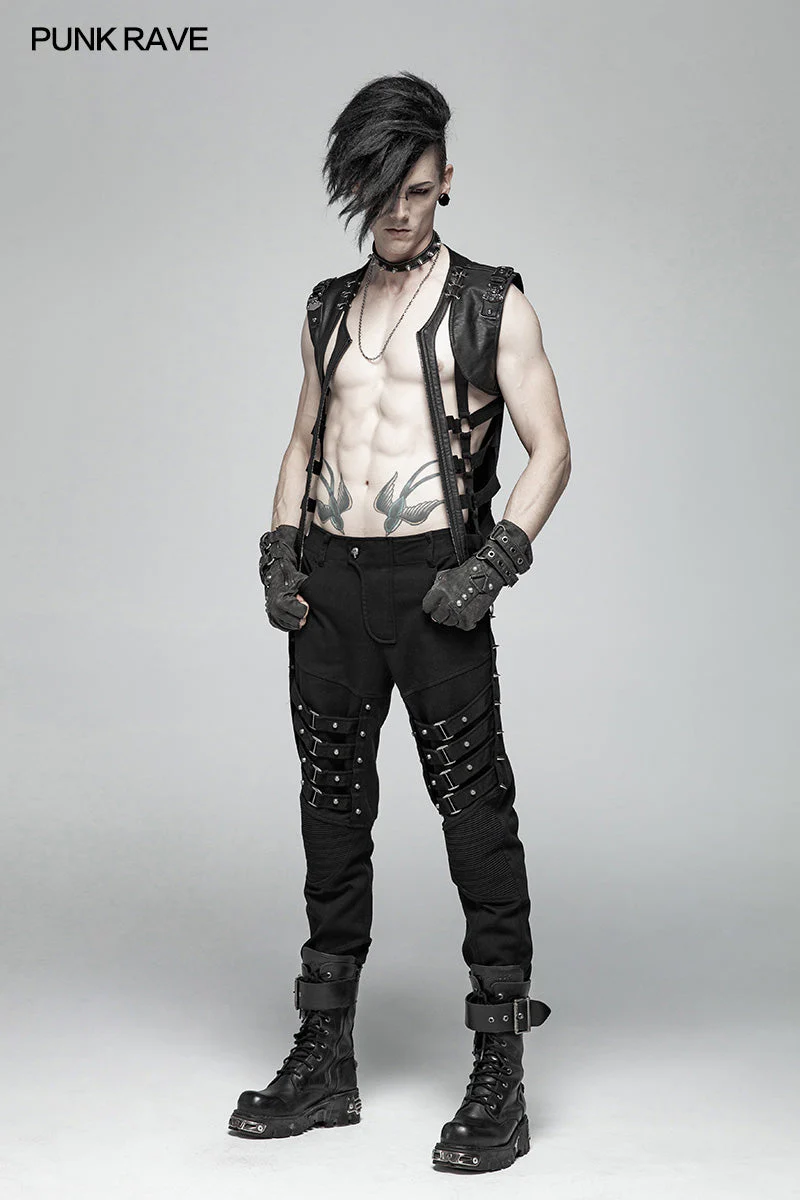 WT-565 Men Punk Personality Skeleton PU Vest - Image 6