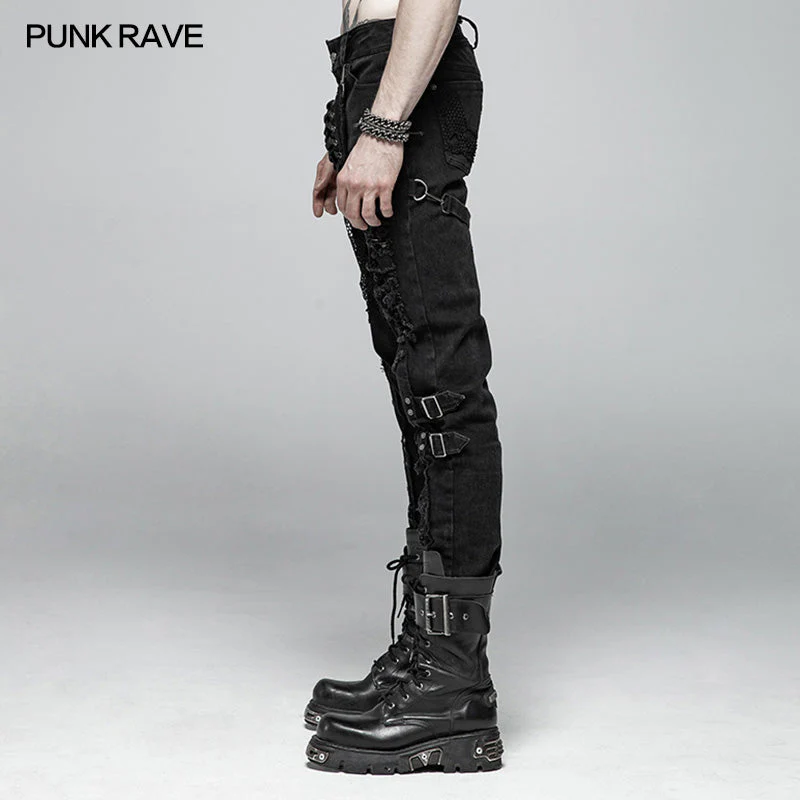 WK-368 Men Punk Vintage Trousers With Detachable Personality Cover - Image 2