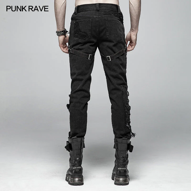 WK-368 Men Punk Vintage Trousers With Detachable Personality Cover - Image 3