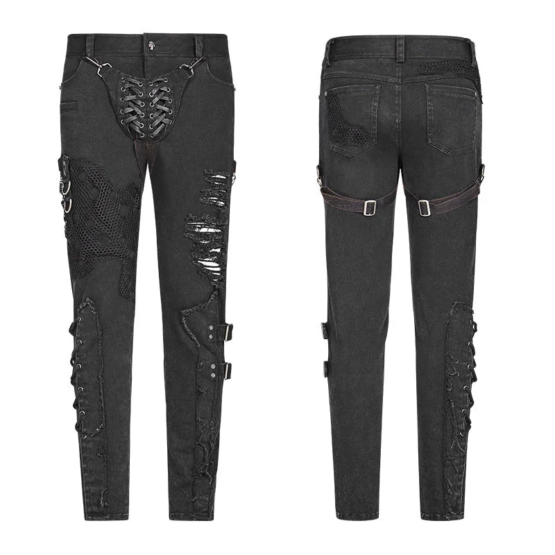WK-368 Men Punk Vintage Trousers With Detachable Personality Cover - Image 4