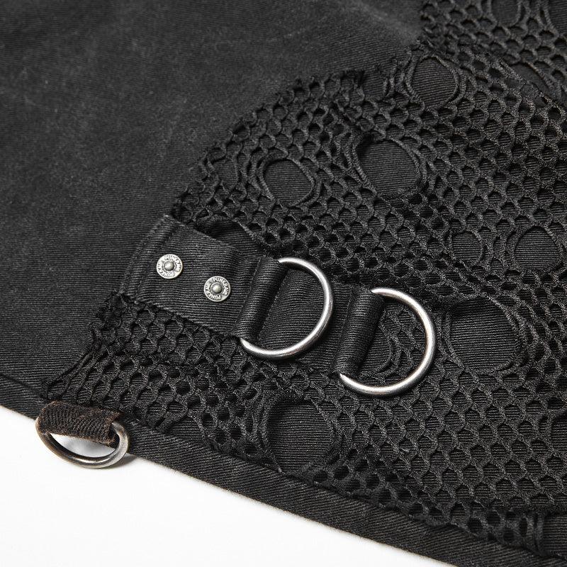 WK-368 Men Punk Vintage Trousers With Detachable Personality Cover - Image 5