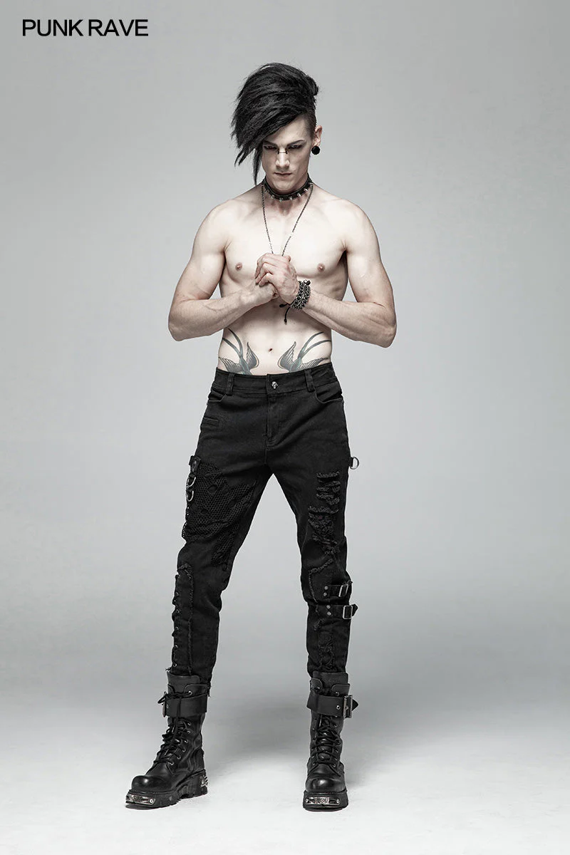WK-368 Men Punk Vintage Trousers With Detachable Personality Cover - Image 6