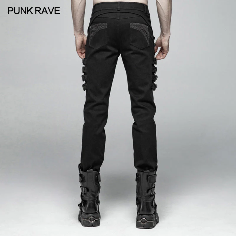 WK-365 Men Punk Water-washed Elastic Trousers - Image 3