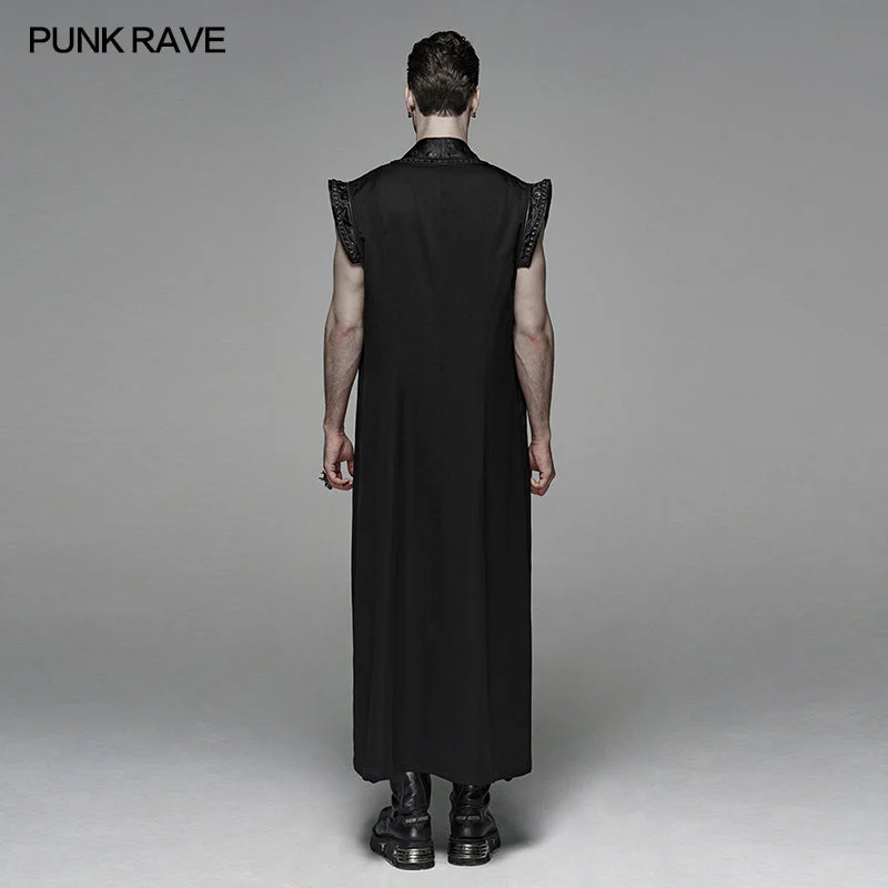 WY-1099 Men Vintage Long Waistcoat Dark Loose Vest - Image 3