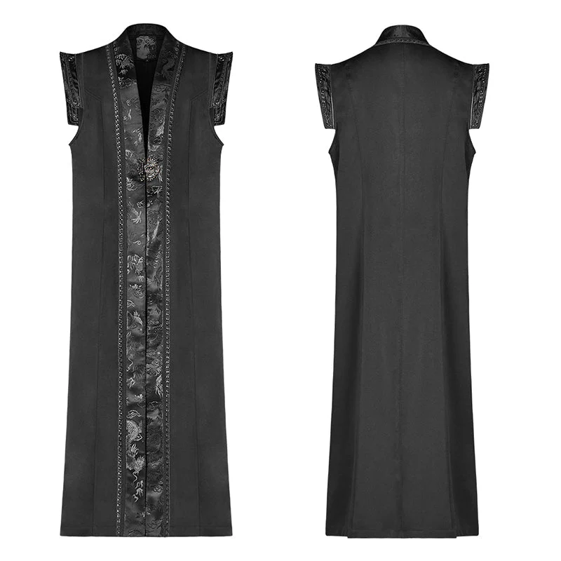 WY-1099 Men Vintage Long Waistcoat Dark Loose Vest - Image 4