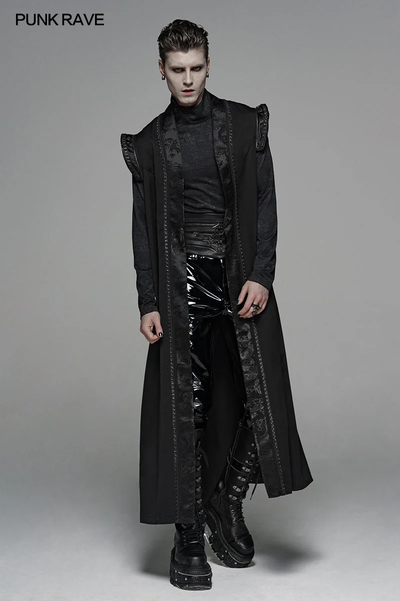 WY-1099 Men Vintage Long Waistcoat Dark Loose Vest - Image 6