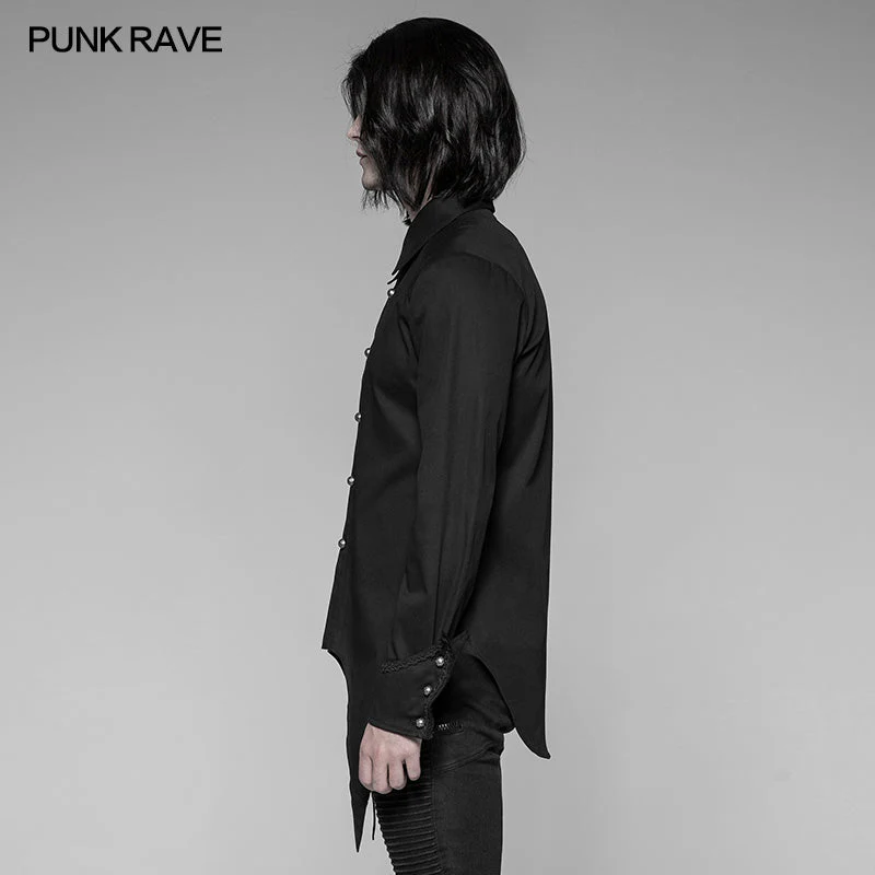 WY-907 Mens Asymmetric Simple Gothic Shirt With Unique Cuff Design - Image 2