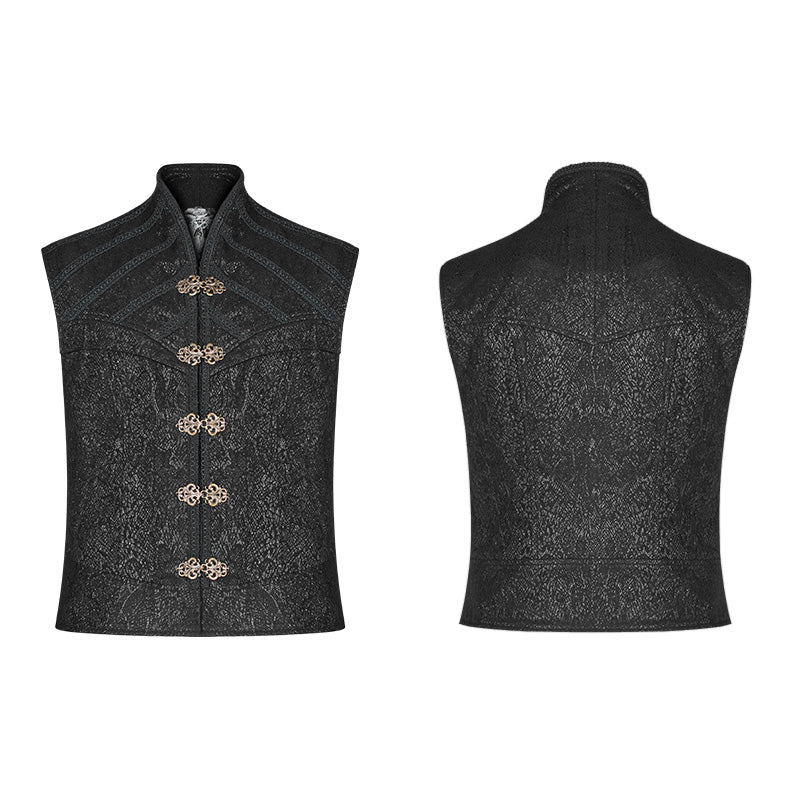 WY-996 Mens black Victorian Gothic Jacquard Vest - Image 5