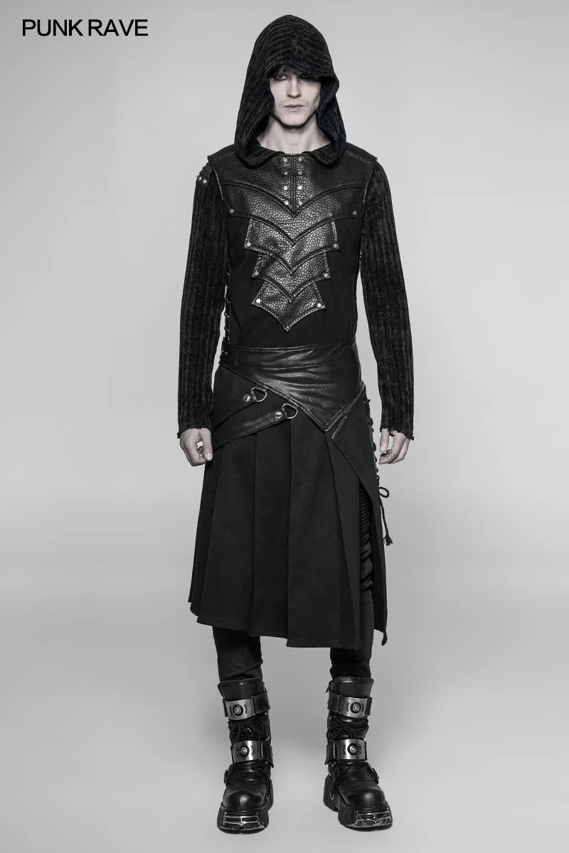 WM-046 Mens Dark Punk Knitting Hoodies Personality Mosaic Hooded Sweater Top - Image 6