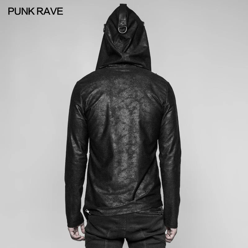 OT-532 Mens Dark Punk Personality Pullover Hoodie Beveled Zipper Hooded Knitting Sweater - Image 3