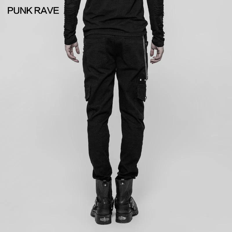 WK-335 Mens Double Pocket Heavy Metal Punk Pants Floral Woven Waist Head Trousers - Image 3