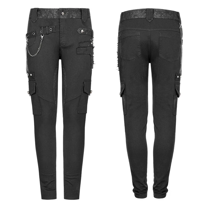 WK-335 Mens Double Pocket Heavy Metal Punk Pants Floral Woven Waist Head Trousers - Image 4