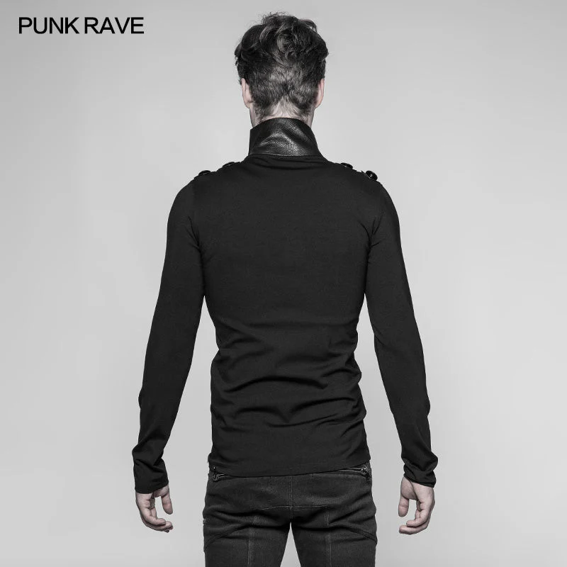 WT-525 Mens Goth Elastic Knitted Uniform Long-sleeve T-shirt - Image 3