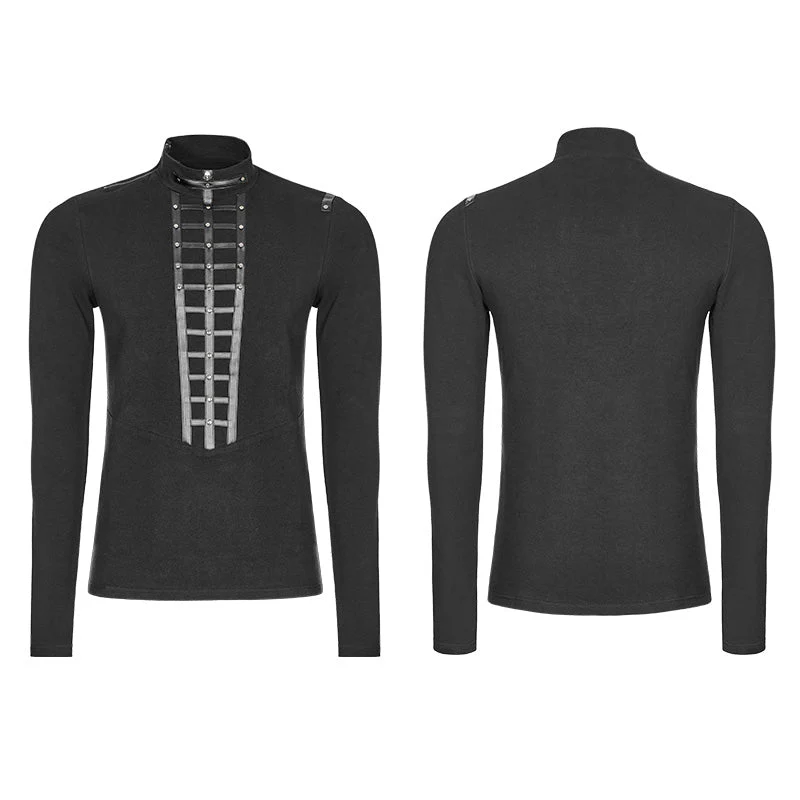 WT-530 Mens Punk Front Pimp Rivets Slim Personality T-shirt - Image 4