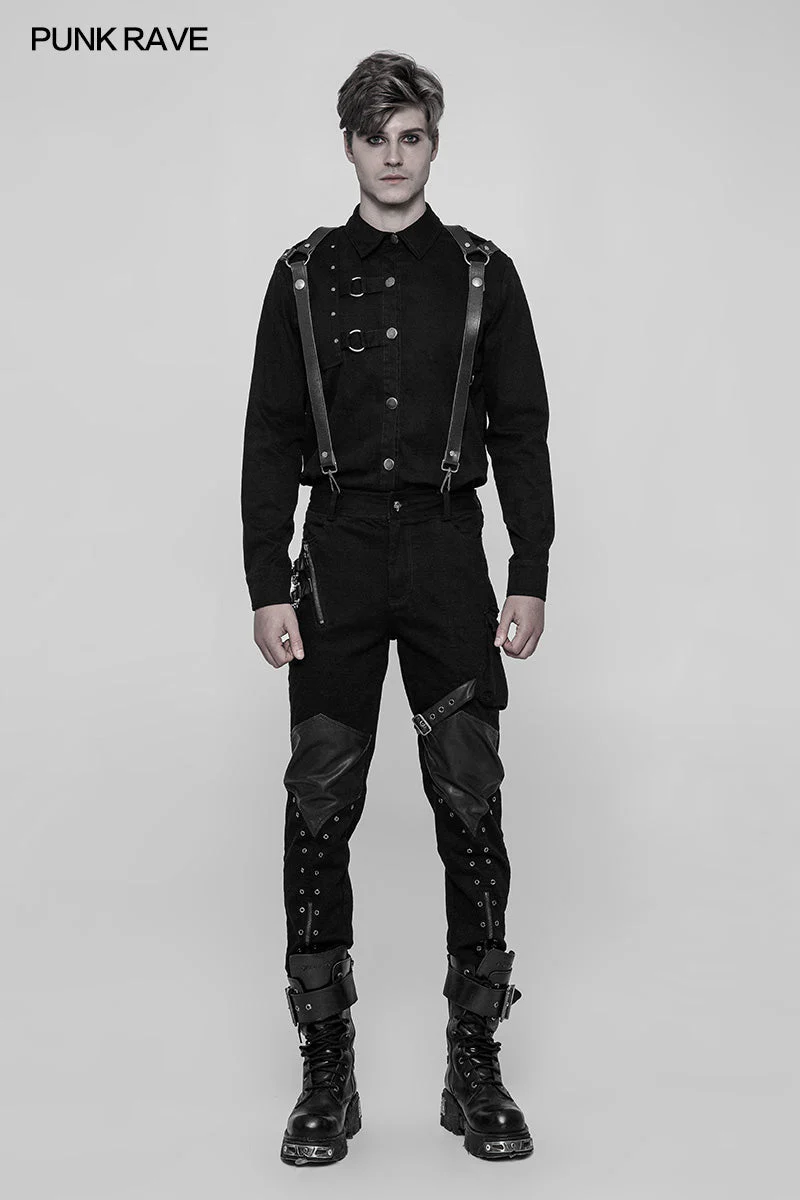 WY-919 Mens Punk Pure Cotton Personality Shirt With Mosaic Rivet Decoration - Image 6