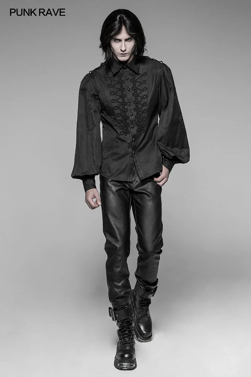WY-914 Mens Vintage Long Sleeves Gothic Shirt With Chinese Disa Floret Design - Image 4