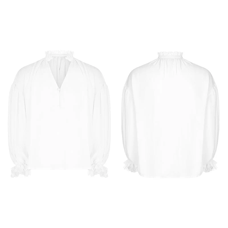 WY-852 Mens Vintage Loose Soft Comfort Gothic Shirt With Large Neckline And Lace Cuff - Image 5