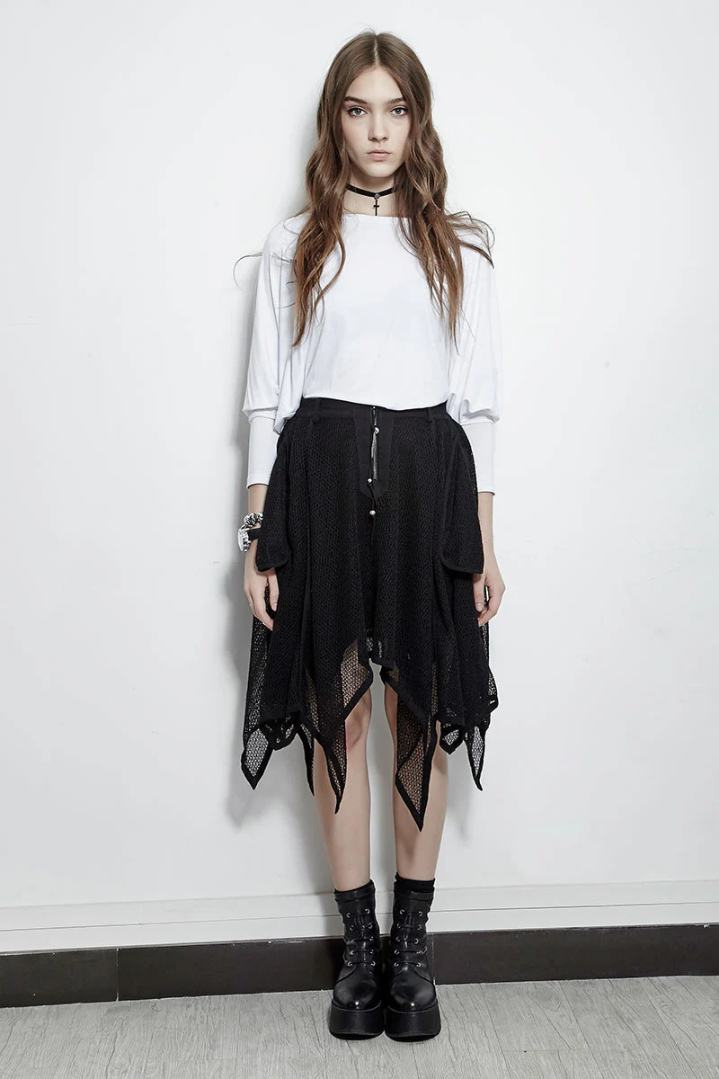 PQ-149 Mesh Mature Silk Midi Gothic Skirt With Irregular Hem - Image 11