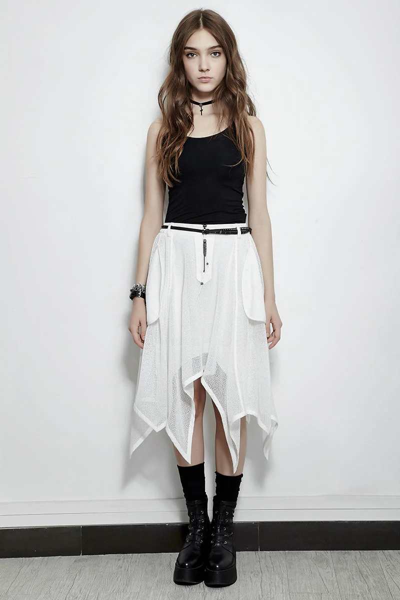 PQ-149 Mesh Mature Silk Midi Gothic Skirt With Irregular Hem - Image 12