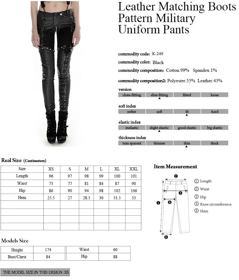 K-249 Metallic Boot-shape Zipper Legs Skinny Leather Gothic Pants With Belts - Image 6