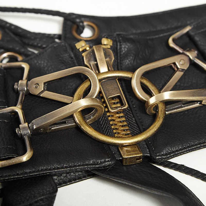 S-186 Metallic Eyelets Zipper Up Belts Across Waist Bag Accessories - Image 5