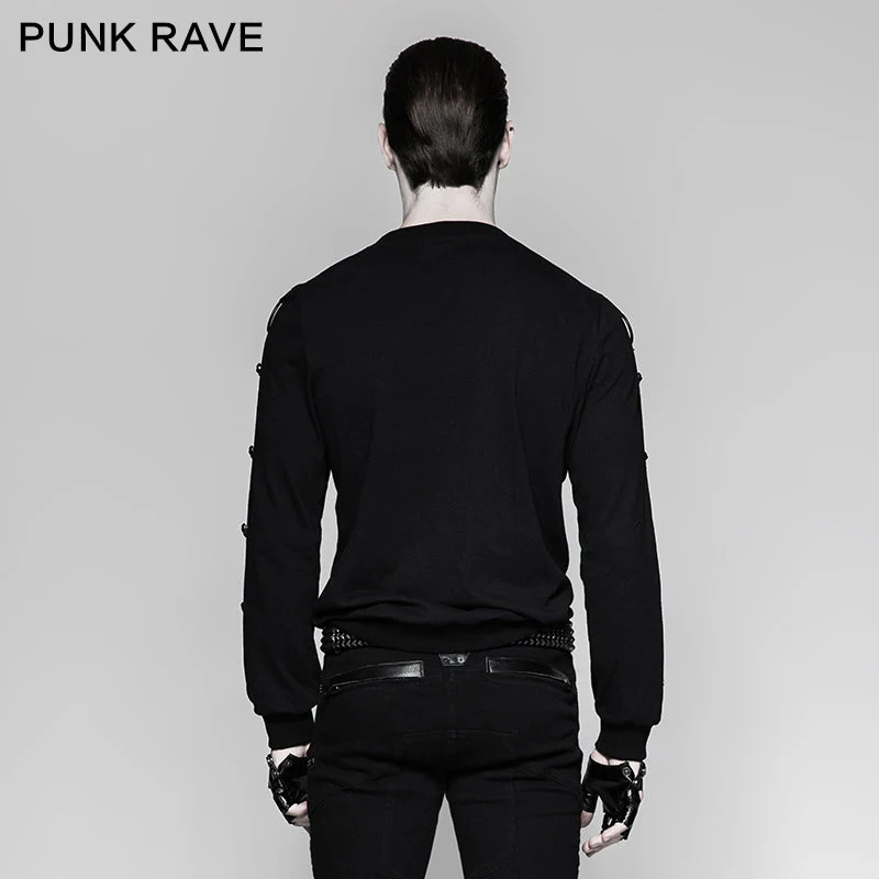T-469 Military black Heavy Thin Long Sleeve Punk T-shirts - Image 3
