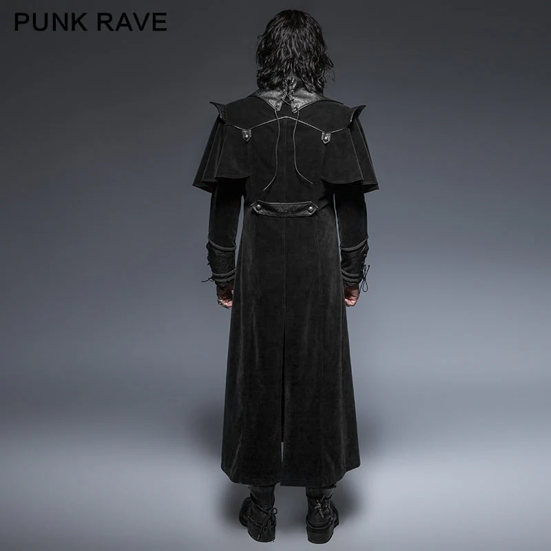 Y-636 Military black Leather Long Gothic Trench Coats With Belts - Image 3