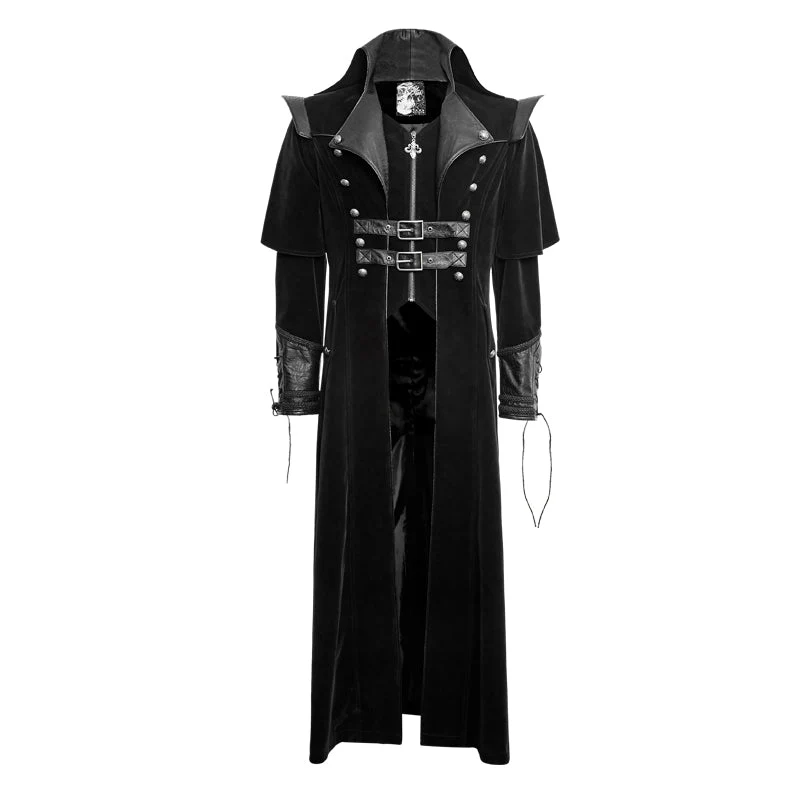Y-636 Military black Leather Long Gothic Trench Coats With Belts - Image 4