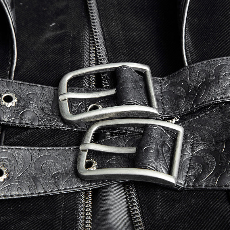 Y-636 Military black Leather Long Gothic Trench Coats With Belts - Image 5