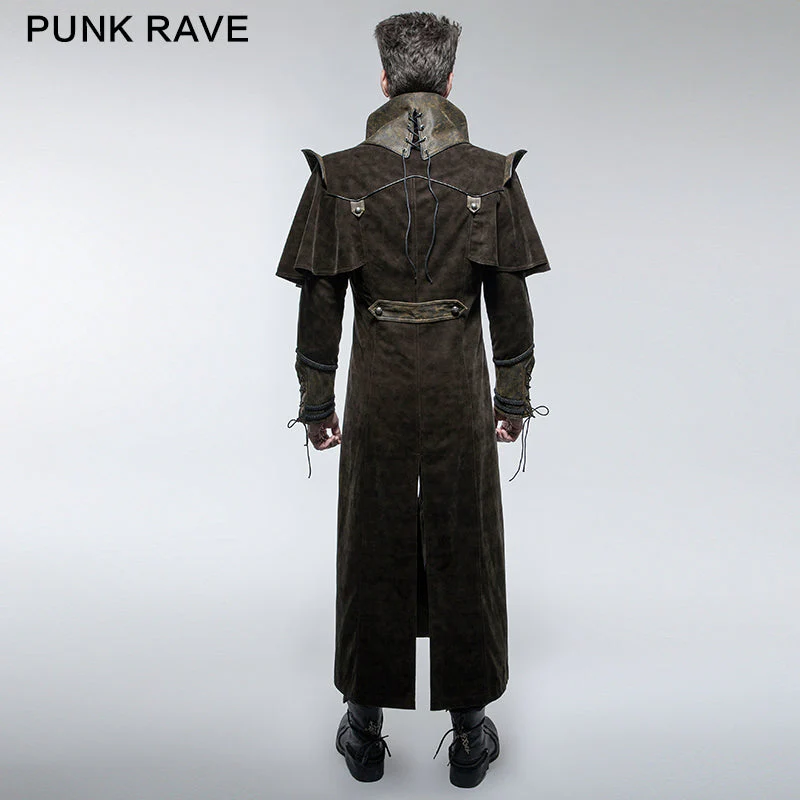 Y-654 Military Cape Style Modern Gothic Trench Coats For Men - Image 3