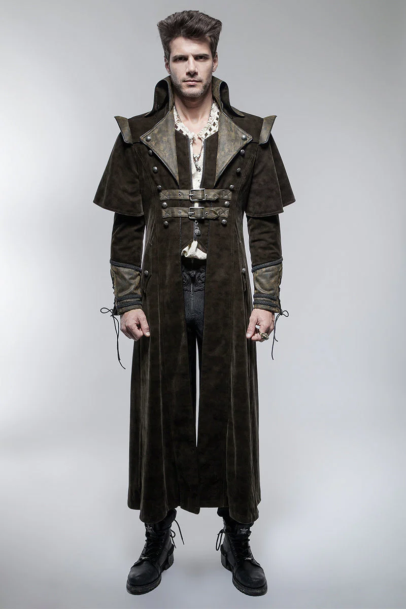 Y-654 Military Cape Style Modern Gothic Trench Coats For Men - Image 6