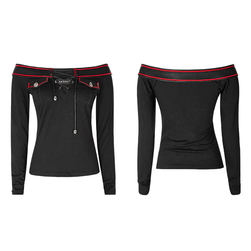 T-431 Military Long Sleeve Textured Knit Fabric Punk Shirts With V-neck Collar - Image 4