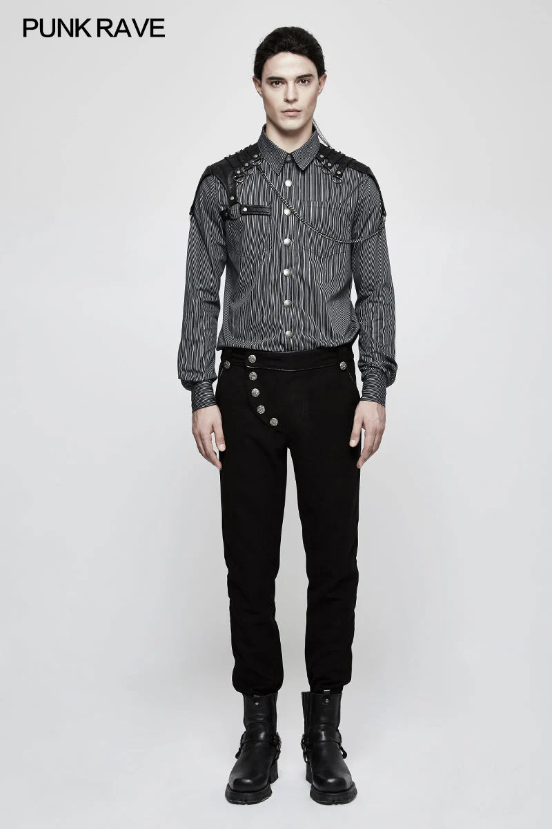 K-303 Military Uniform Leisure Punk Pants Suede Suits Woven Striped Worsted Mans Trousers - Image 11