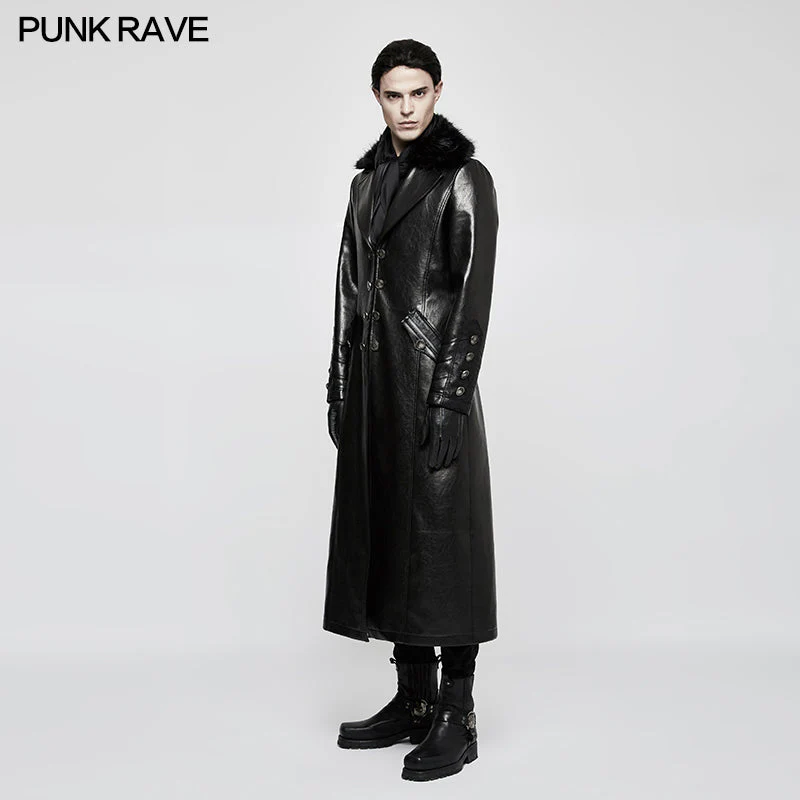 Y-818 Military Uniform Long Leather Punk Coat With Warm Collar - Image 2