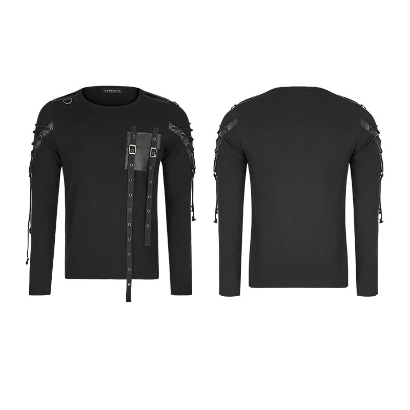 T-487 Military Uniform Long Sleeve Punk T-shirts With Ribbon Design - Image 3