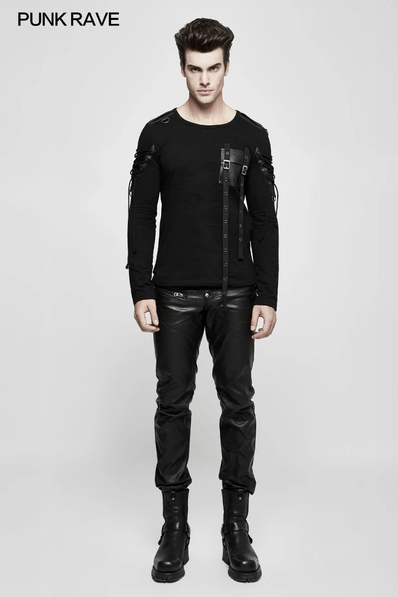 T-487 Military Uniform Long Sleeve Punk T-shirts With Ribbon Design - Image 5