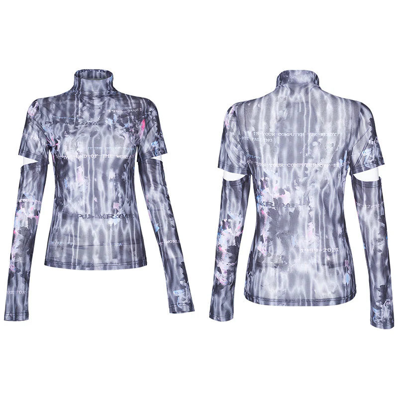 OPT-579TCF Millennium E-Worm high neck elastic mesh print top - Image 4