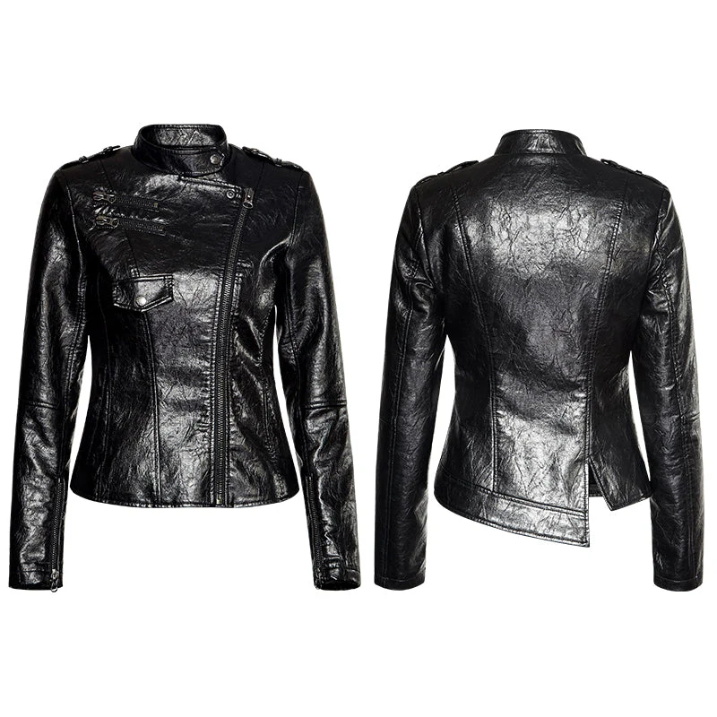 OPY-215 Motorcycle  Slim-fitting Leather Punk Jacket For Women - Image 4