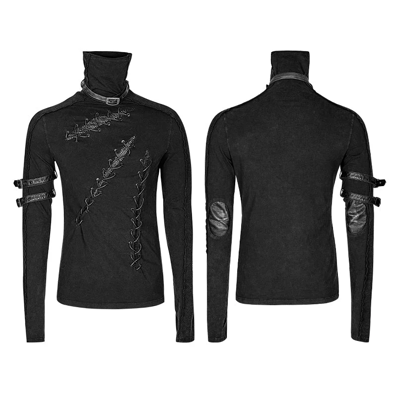 T-461 Multiple Loops Cotton Thread Fabric Hole black Punk T-shirts - Image 4