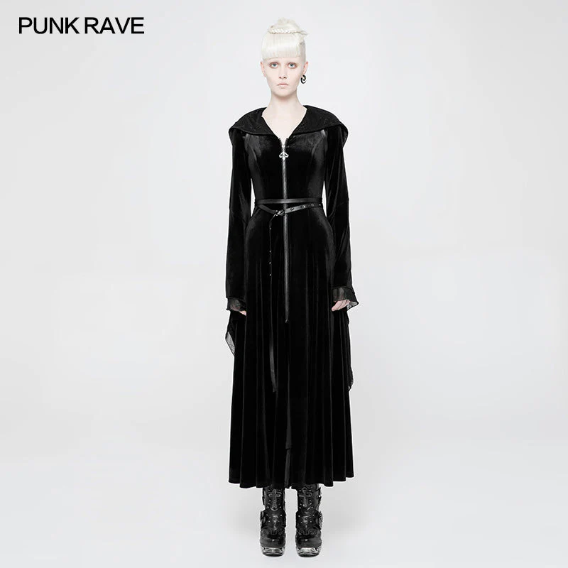 WY-899 Mysterious Velvet Hooded Gothic Coat With Independent Waist Loops
