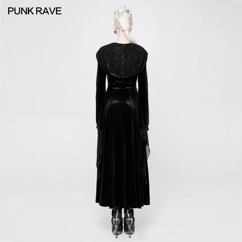WY-899 Mysterious Velvet Hooded Gothic Coat With Independent Waist Loops - Image 3