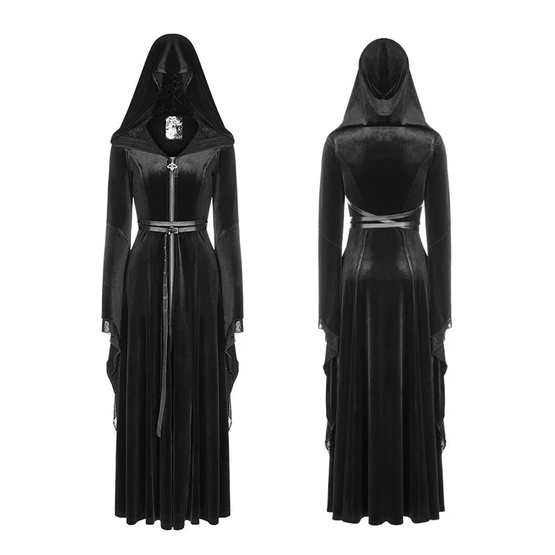 WY-899 Mysterious Velvet Hooded Gothic Coat With Independent Waist Loops - Image 4